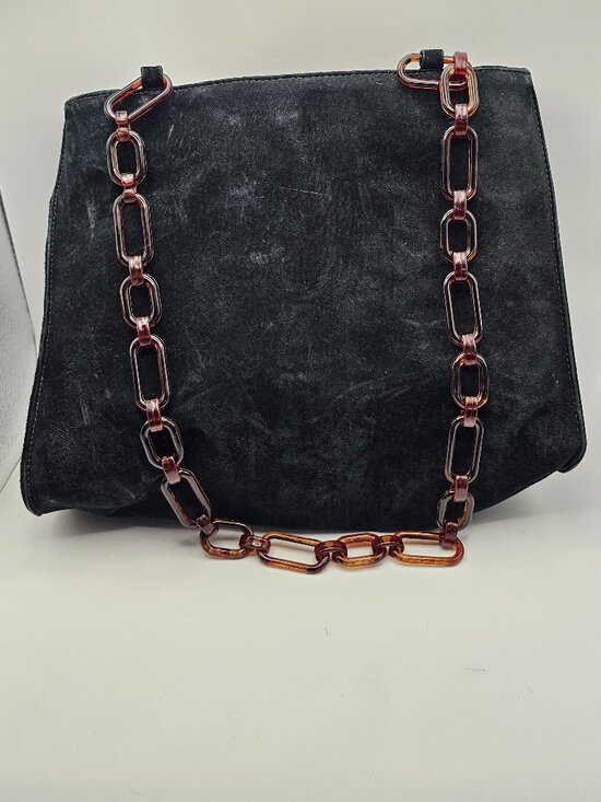Chris Candler Handbags - Vintage Chris Candler USA Suede Shoulder Bag, Tortoiseshell Chain Strap, 80s/90s